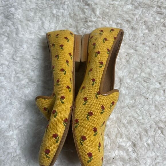 Zalo Vintage Zalo Yellow & Red Rose Needlepoint sleep on  Flats size 10 - Picture 7 of 13